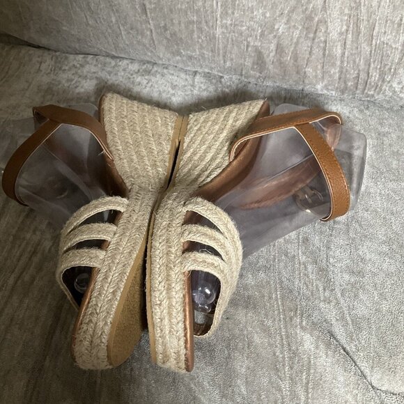 LASCANTA platform Wedge Open toe Espadrille Ankle Strap Sandal 9 Brown - Picture 5 of 14